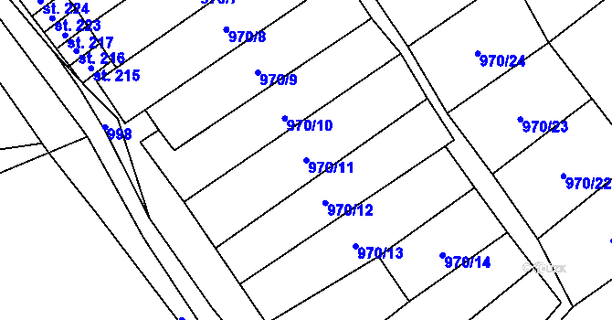 Parcela st. 970/11 v KÚ Křešice u Litoměřic, Katastrální mapa