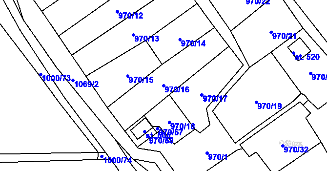 Parcela st. 970/16 v KÚ Křešice u Litoměřic, Katastrální mapa