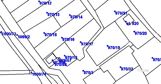 Parcela st. 970/17 v KÚ Křešice u Litoměřic, Katastrální mapa