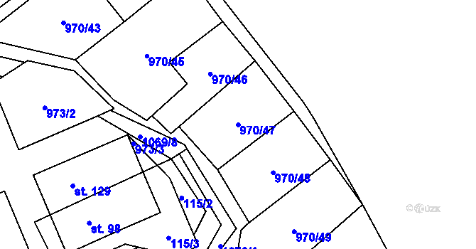 Parcela st. 970/47 v KÚ Křešice u Litoměřic, Katastrální mapa
