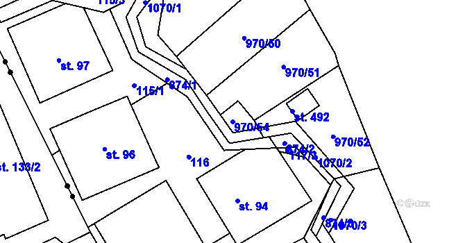 Parcela st. 970/54 v KÚ Křešice u Litoměřic, Katastrální mapa