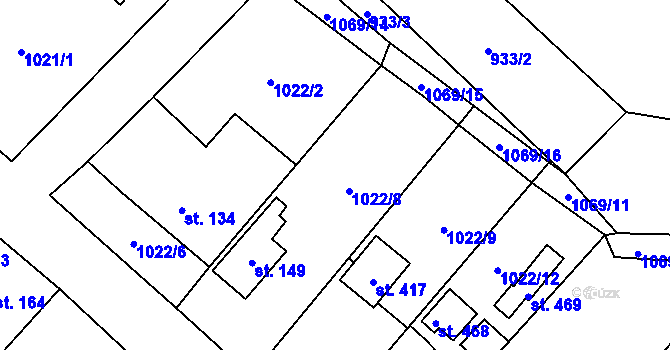 Parcela st. 1022/3 v KÚ Křešice u Litoměřic, Katastrální mapa