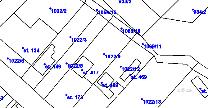 Parcela st. 1022/9 v KÚ Křešice u Litoměřic, Katastrální mapa