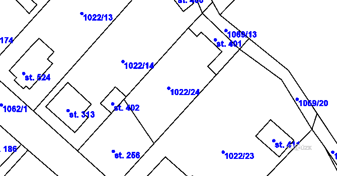 Parcela st. 1022/24 v KÚ Křešice u Litoměřic, Katastrální mapa
