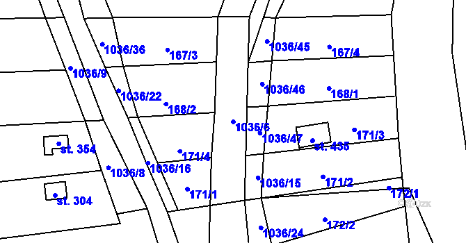 Parcela st. 1036/6 v KÚ Křešice u Litoměřic, Katastrální mapa