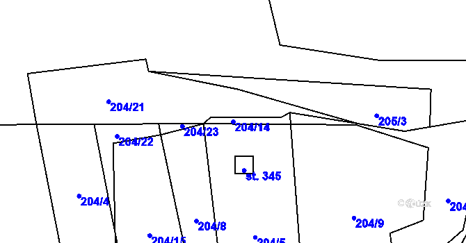 Parcela st. 204/14 v KÚ Křešice u Litoměřic, Katastrální mapa