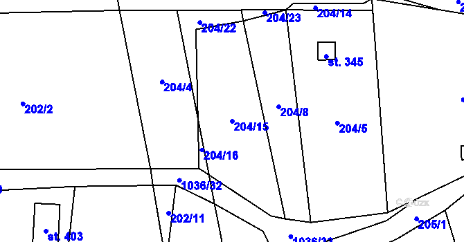 Parcela st. 204/15 v KÚ Křešice u Litoměřic, Katastrální mapa