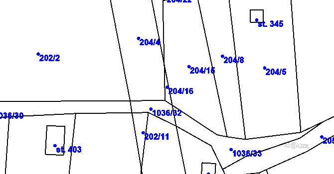 Parcela st. 204/16 v KÚ Křešice u Litoměřic, Katastrální mapa