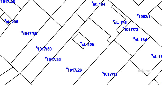Parcela st. 405 v KÚ Křešice u Litoměřic, Katastrální mapa