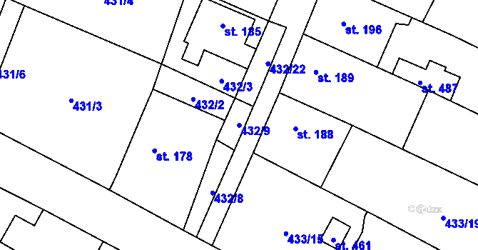 Parcela st. 432/9 v KÚ Křešice u Litoměřic, Katastrální mapa