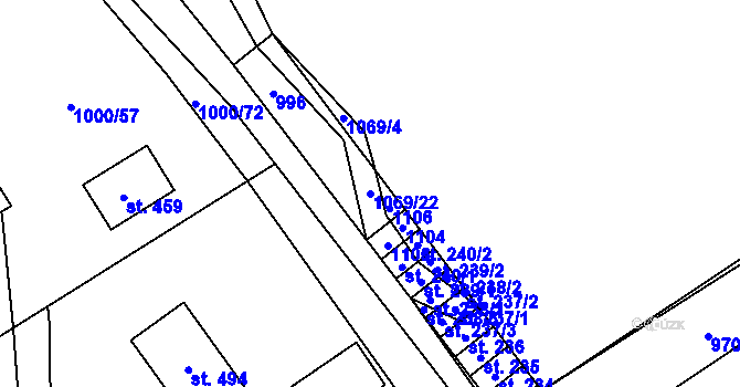 Parcela st. 1069/22 v KÚ Křešice u Litoměřic, Katastrální mapa