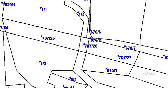 Parcela st. 707/26 v KÚ Křešice u Litoměřic, Katastrální mapa