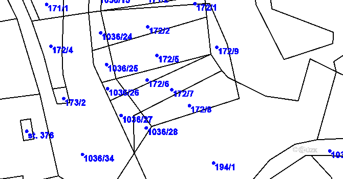 Parcela st. 172/7 v KÚ Křešice u Litoměřic, Katastrální mapa