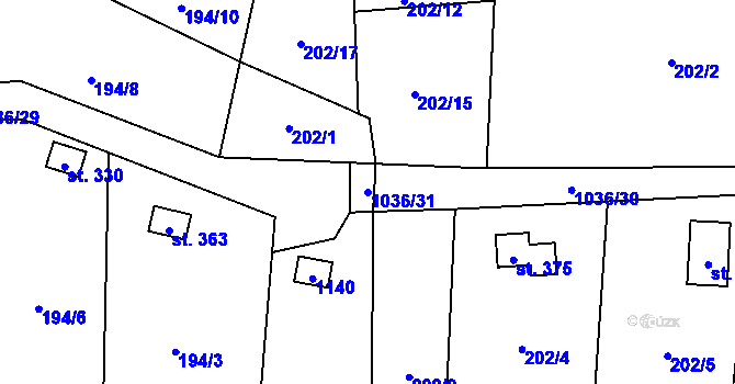 Parcela st. 1036/31 v KÚ Křešice u Litoměřic, Katastrální mapa