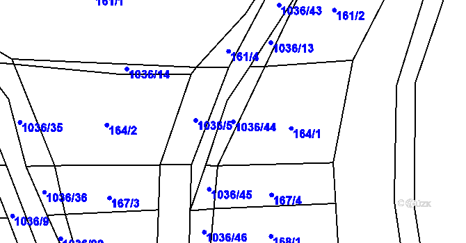 Parcela st. 1036/44 v KÚ Křešice u Litoměřic, Katastrální mapa