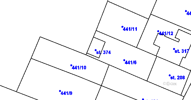 Parcela st. 374 v KÚ Křešice u Litoměřic, Katastrální mapa