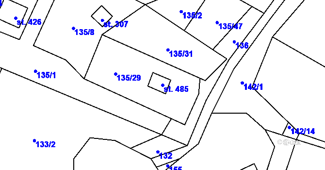 Parcela st. 485 v KÚ Křešice u Litoměřic, Katastrální mapa