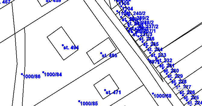 Parcela st. 495 v KÚ Křešice u Litoměřic, Katastrální mapa