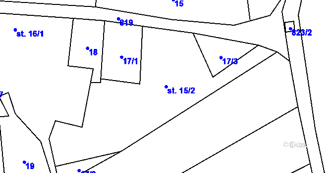 Parcela st. 15/2 v KÚ Nučnice, Katastrální mapa
