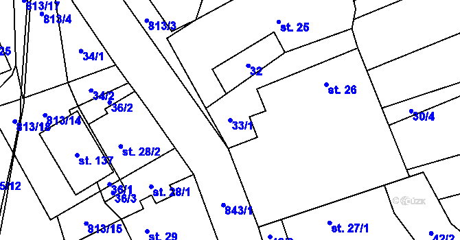 Parcela st. 33/1 v KÚ Nučnice, Katastrální mapa