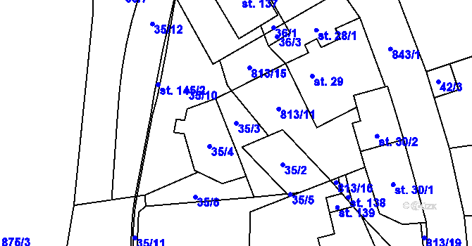 Parcela st. 35/3 v KÚ Nučnice, Katastrální mapa