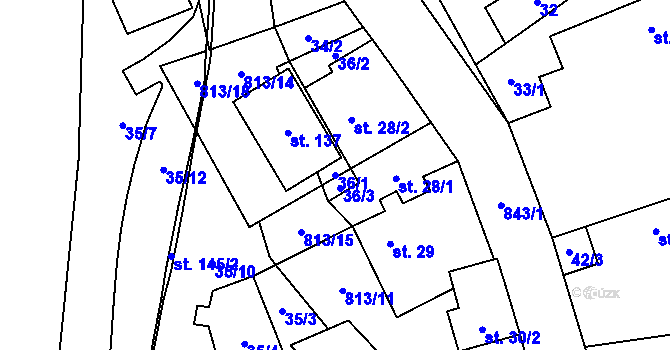 Parcela st. 36/1 v KÚ Nučnice, Katastrální mapa