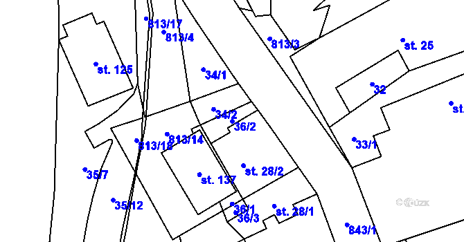 Parcela st. 36/2 v KÚ Nučnice, Katastrální mapa