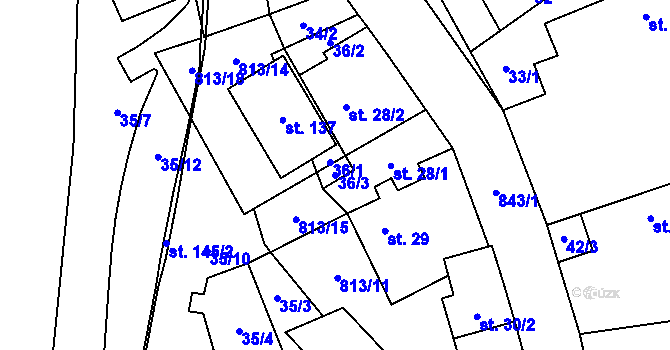Parcela st. 36/3 v KÚ Nučnice, Katastrální mapa