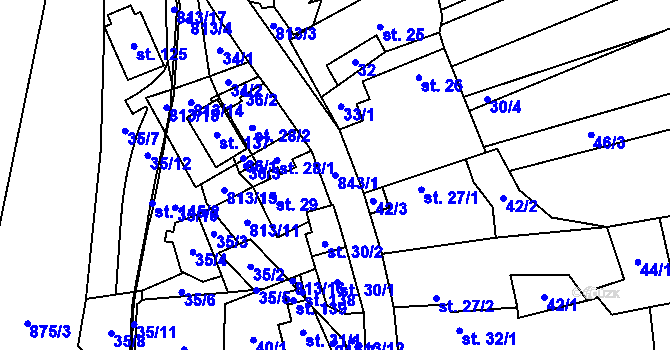 Parcela st. 843/1 v KÚ Nučnice, Katastrální mapa