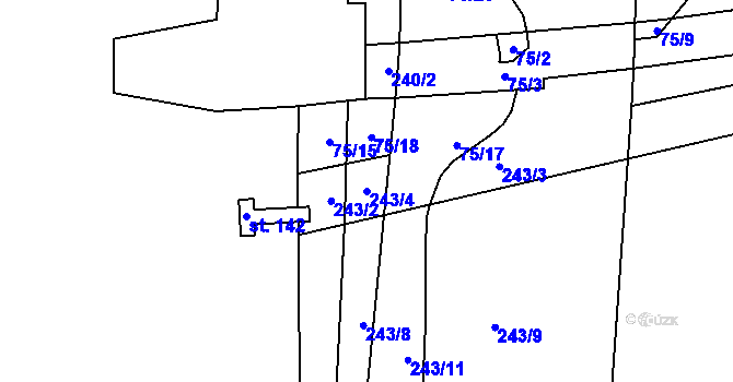 Parcela st. 243/4 v KÚ Nučnice, Katastrální mapa