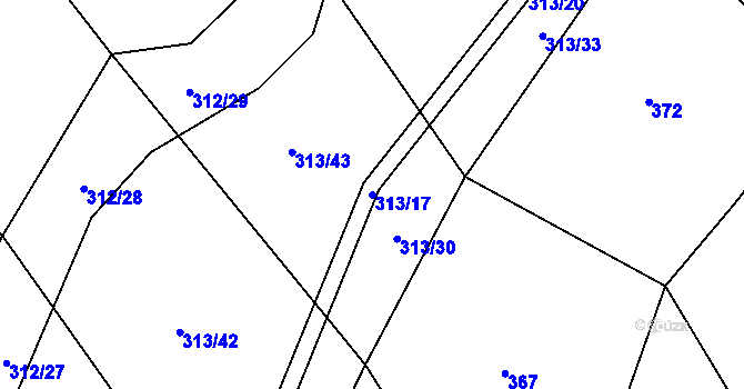 Parcela st. 313/17 v KÚ Křešín, Katastrální mapa