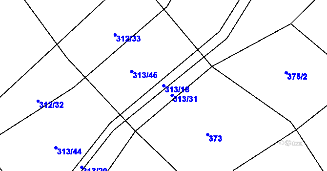 Parcela st. 313/18 v KÚ Křešín, Katastrální mapa