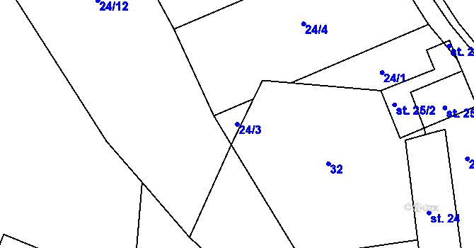 Parcela st. 24/3 v KÚ Kramolín u Křešína, Katastrální mapa