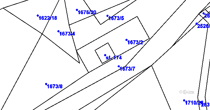 Parcela st. 174 v KÚ Křešín u Pacova, Katastrální mapa