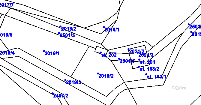 Parcela st. 202 v KÚ Křešín u Pacova, Katastrální mapa