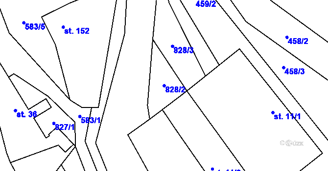 Parcela st. 828/2 v KÚ Křešín u Pacova, Katastrální mapa