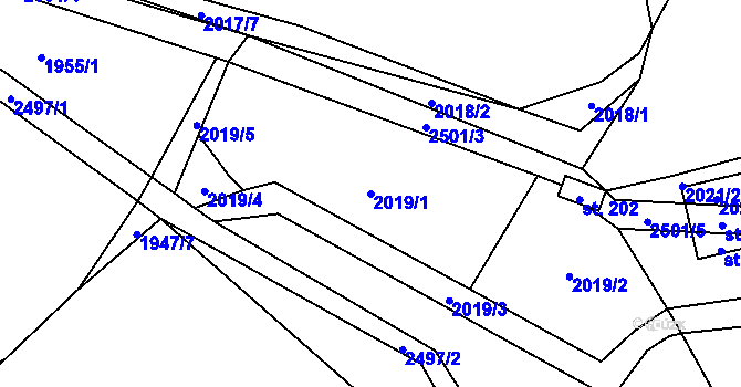 Parcela st. 2019/1 v KÚ Křešín u Pacova, Katastrální mapa