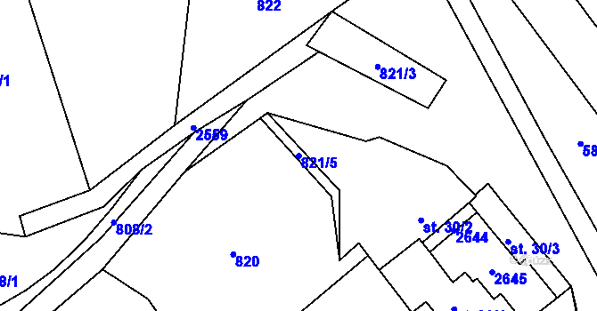 Parcela st. 821/5 v KÚ Křešín u Pacova, Katastrální mapa