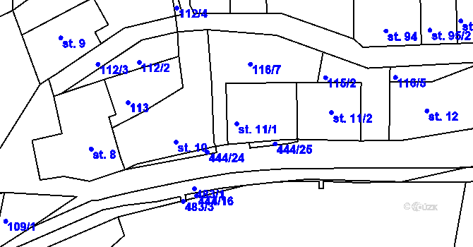 Parcela st. 11/1 v KÚ Křetín, Katastrální mapa