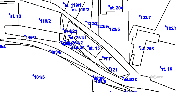 Parcela st. 15 v KÚ Křetín, Katastrální mapa