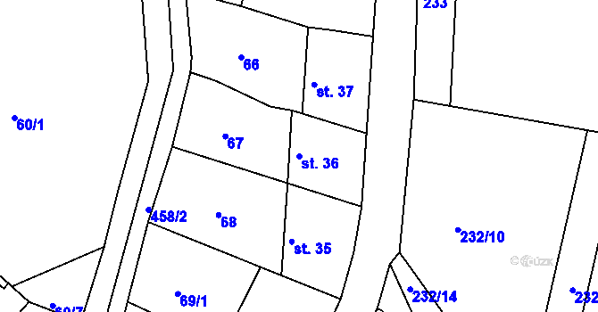 Parcela st. 36 v KÚ Křetín, Katastrální mapa