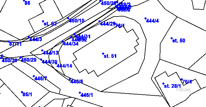 Parcela st. 51 v KÚ Křetín, Katastrální mapa