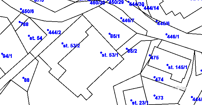 Parcela st. 53/1 v KÚ Křetín, Katastrální mapa