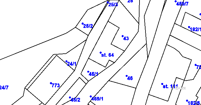 Parcela st. 64 v KÚ Křetín, Katastrální mapa