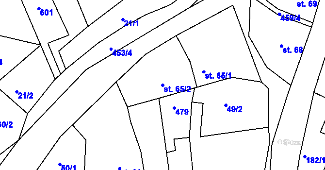 Parcela st. 65/2 v KÚ Křetín, Katastrální mapa