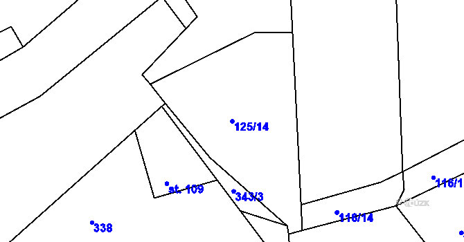 Parcela st. 125/14 v KÚ Křetín, Katastrální mapa