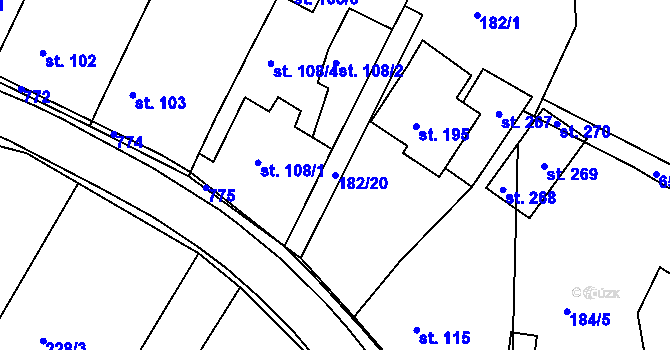 Parcela st. 182/20 v KÚ Křetín, Katastrální mapa