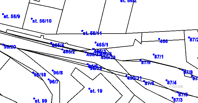 Parcela st. 450/5 v KÚ Křetín, Katastrální mapa