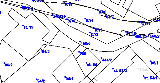 Parcela st. 450/6 v KÚ Křetín, Katastrální mapa
