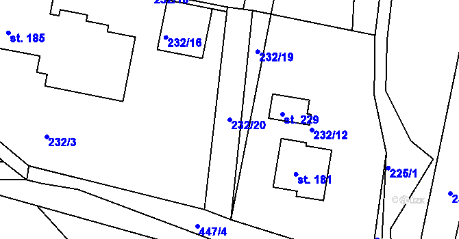 Parcela st. 232/20 v KÚ Křetín, Katastrální mapa